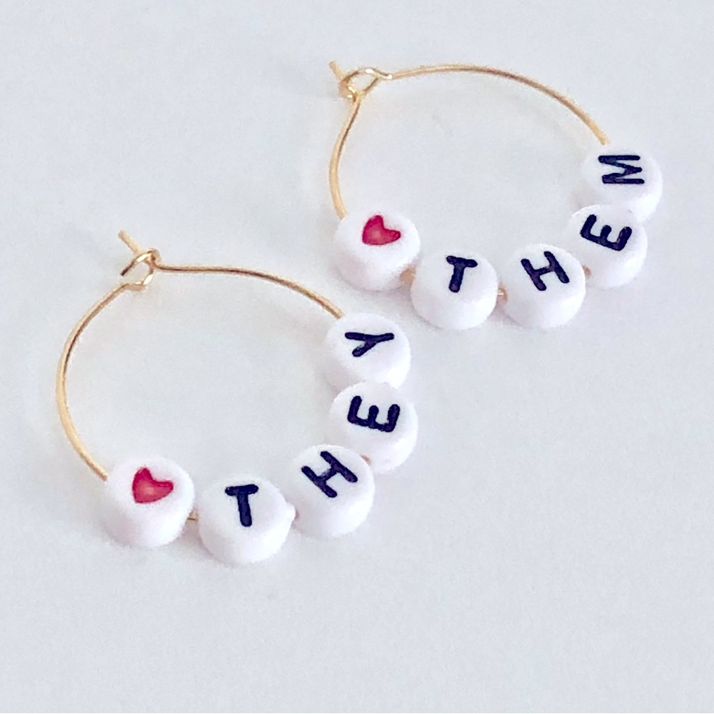 New Pronouns They Them Message Word Love Handmade Earrings Hoops Taylor Swift